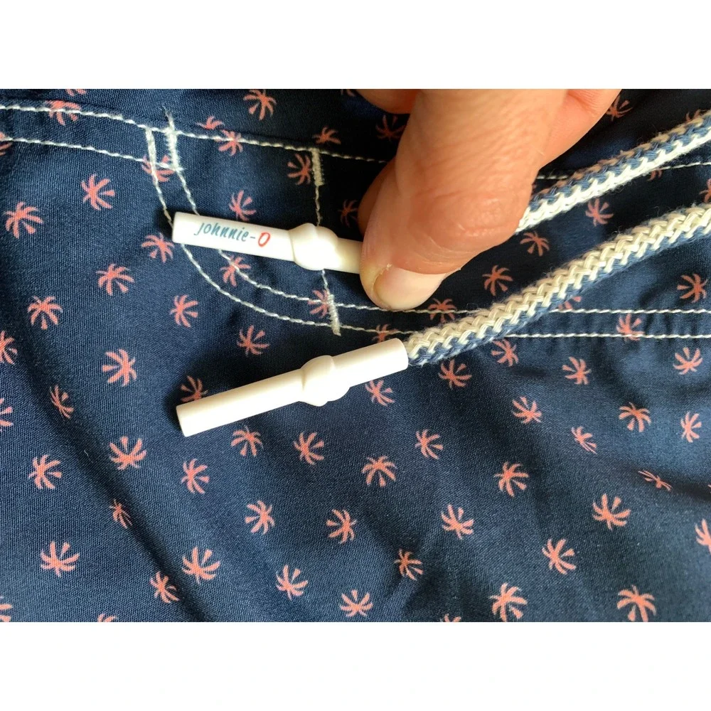 Johnnie-O Boys Navy Blue Pink Palm Tree Print‎ Swim Trunks Board Shorts Size 14